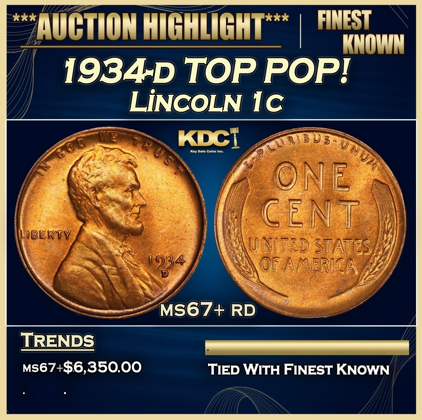 1934-d Lincoln Cent TOP POP! 1c ms67+ rd SEGS