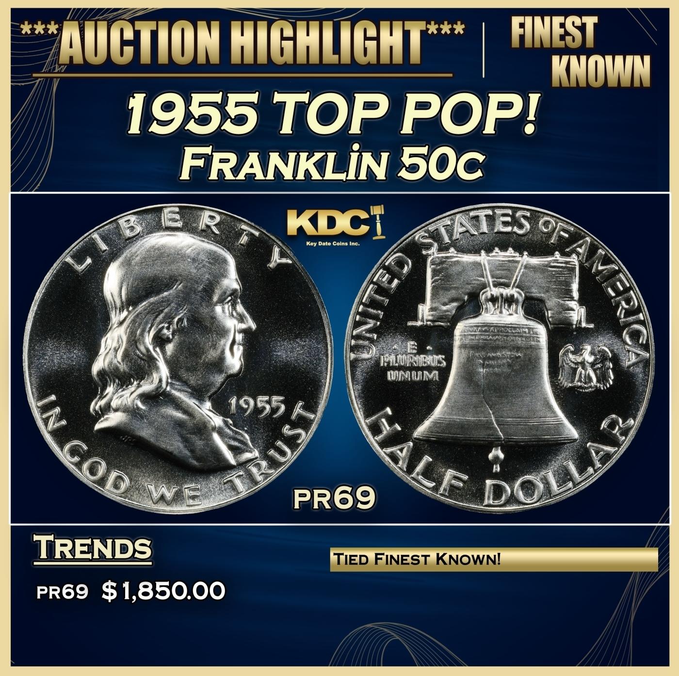 1955 Proof Franklin Half Dollar TOP POP! 50c pr69 SEGS