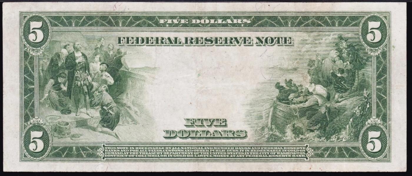 1914 $5 Large Size Blue Seal Federal Reserve Note Philadelphia, PA Grades xf FR-855