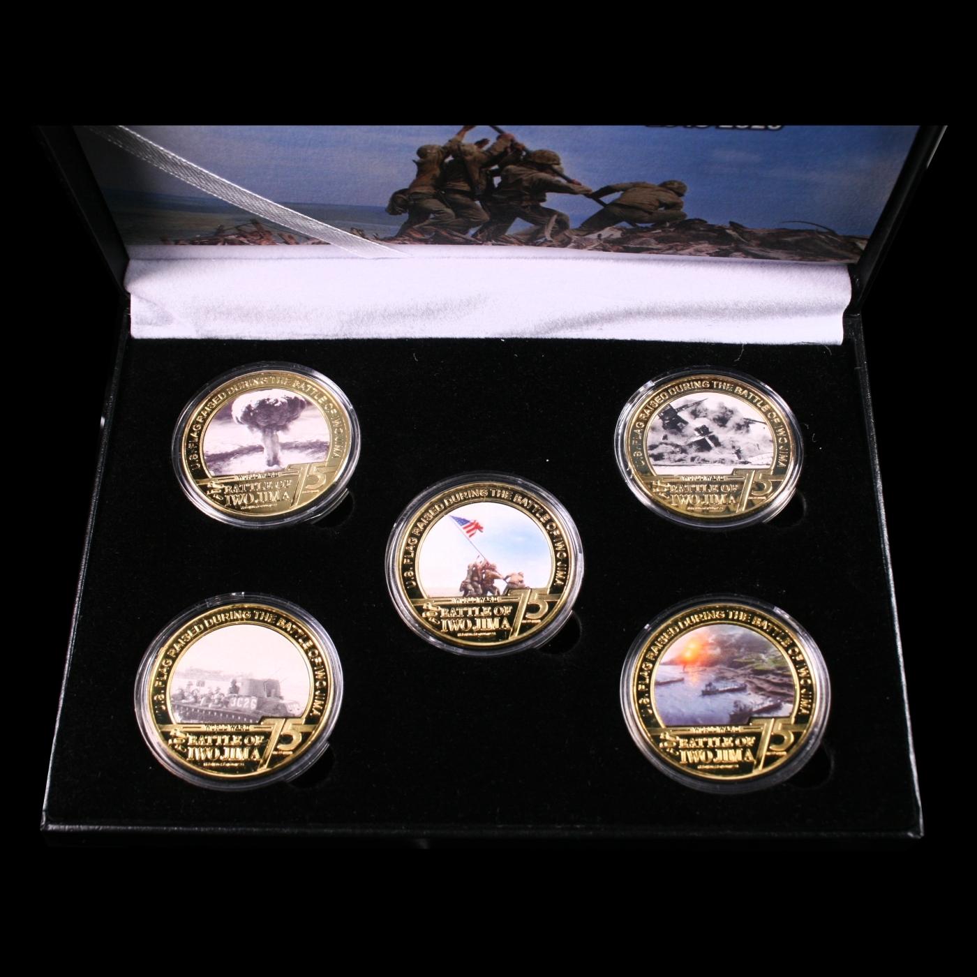 5 Coin Iwo Jima Gold Plated Round Collection