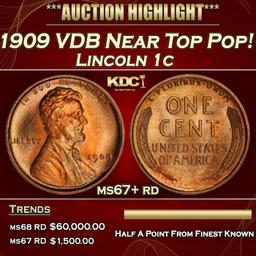 1909 VDB Lincoln Cent Near Top Pop! 1c ms67+ rd SEGS