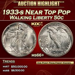 1933-s Walking Liberty Half Dollar Near Top Pop 50c ms66+ SEGS