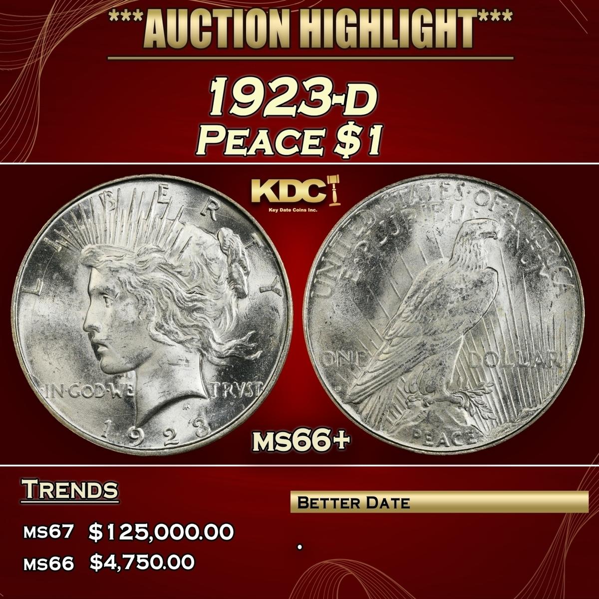 1923-d Peace Dollar $1 ms66+ SEGS