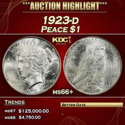 1923-d Peace Dollar $1 ms66+ SEGS