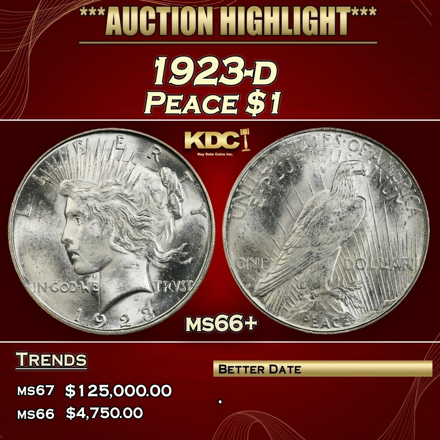 1923-d Peace Dollar $1 ms66+ SEGS