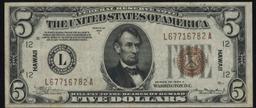 1934A $5 FRN Hawaii WWII Emergency Currency Key To Series Key To Series Grades xf