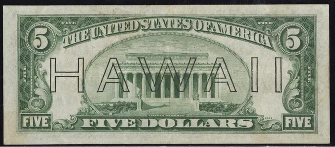1934A $5 FRN Hawaii WWII Emergency Currency Key To Series Key To Series Grades xf