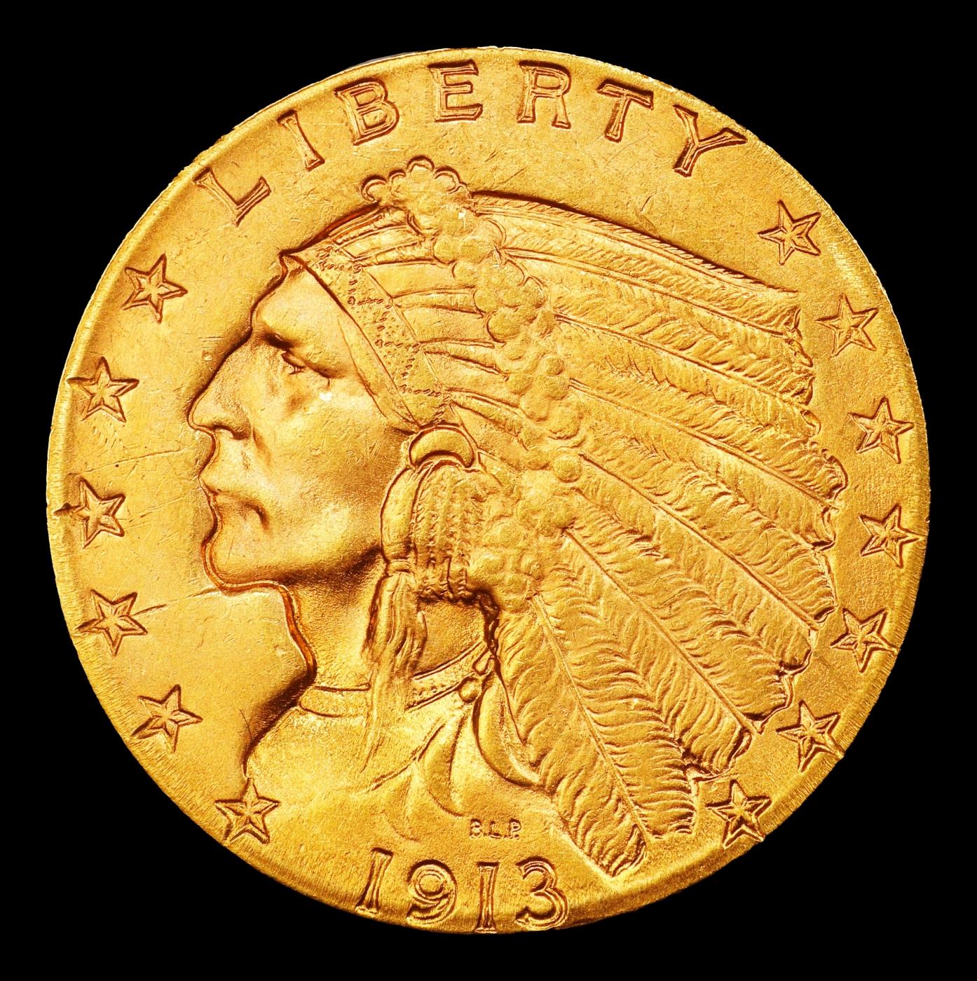 1913-p Gold Indian Quarter Eagle $2 1/2 ms64+ SEGS