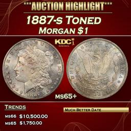 1887-s Morgan Dollar Toned $1 ms65+ SEGS