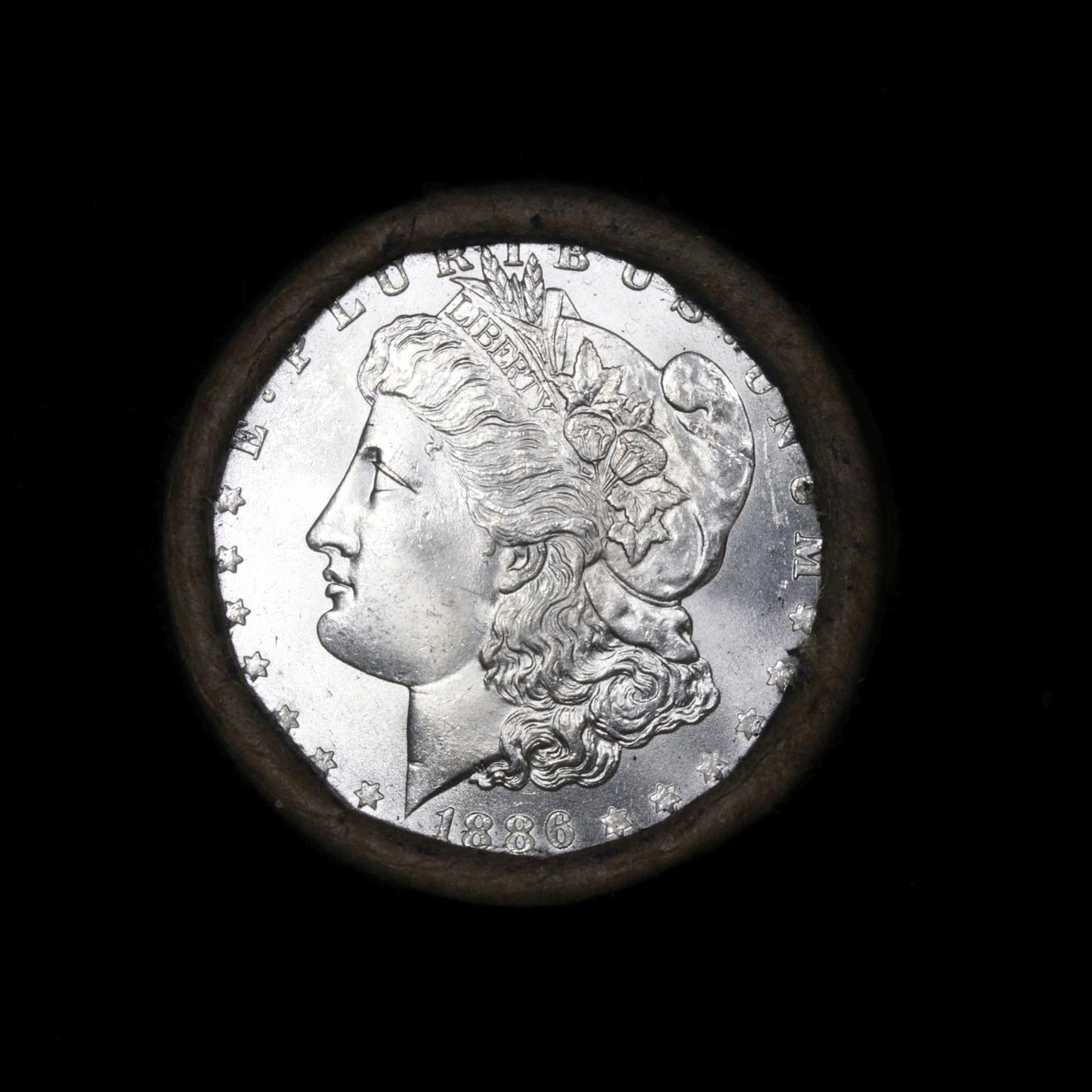 Full solid date 1886-p Uncirculated Morgan silver dollar roll, 20 coins