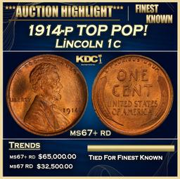 1914-p Lincoln Cent TOP POP! 1c ms67+ rd SEGS