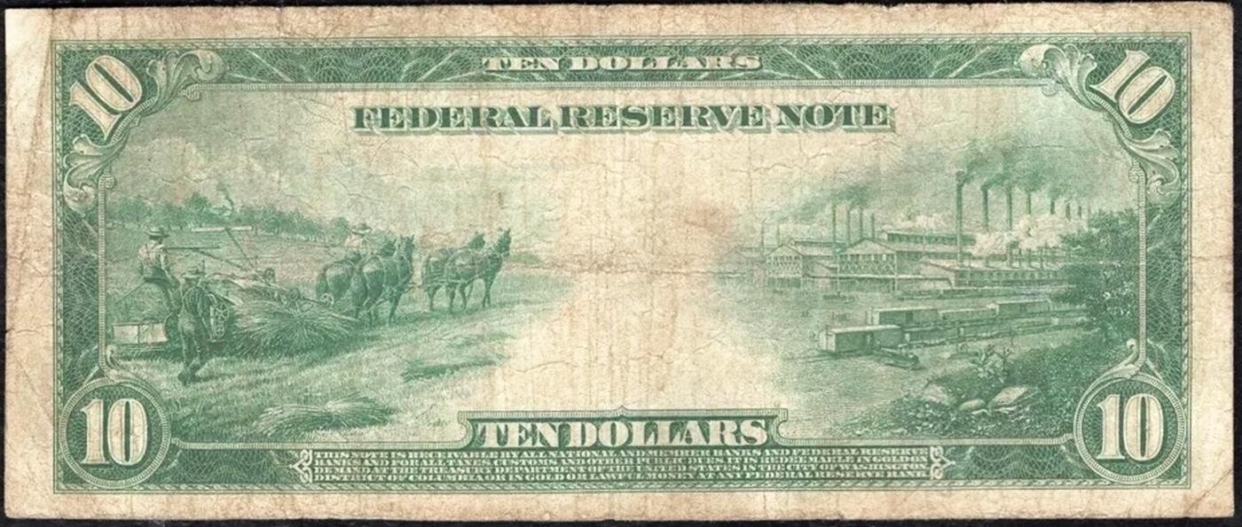 1914 $10 Large Size Red Seal FRN Rare Red Seal St. Louis, MO Grades vf+ FR-899
