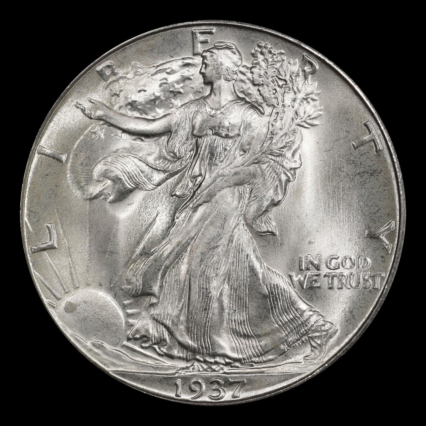 1937-d Walking Liberty Half Dollar Near Top Pop 50c ms67+ SEGS