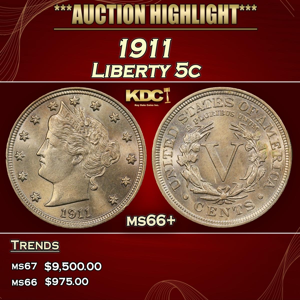 1911 Liberty Nickel 5c ms66+ SEGS
