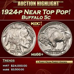 1924-p Buffalo Nickel Near Top Pop! 5c ms66+ SEGS