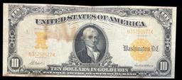 1907 $10 Large Size Gold Certificate Grades vf+ Signatures Parker/Burke