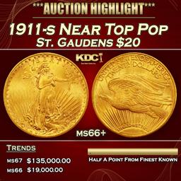 1911-s Gold St. Gaudens Double Eagle Near Top Pop $20 ms66+ SEGS