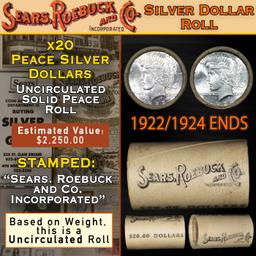 ER- SEARS Silver Peace Dollar $1 Roll UNC 20 Coin 1924/1922 Ends