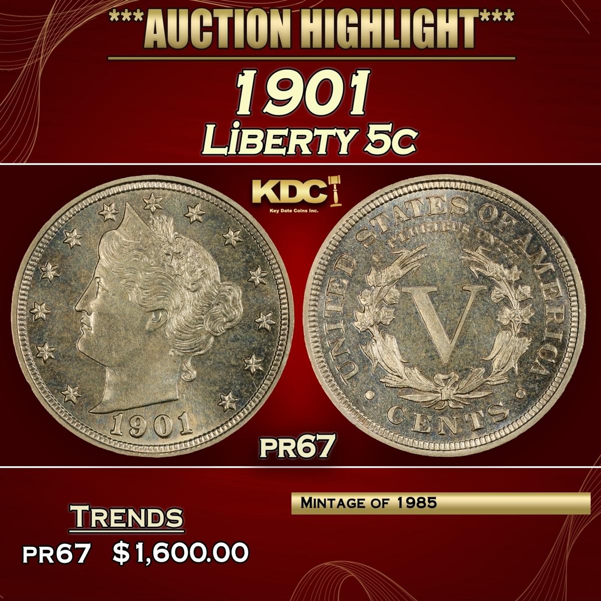 1901 Proof Liberty Nickel 5c pr67 SEGS