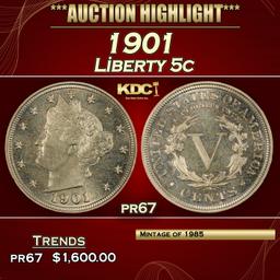 1901 Proof Liberty Nickel 5c pr67 SEGS