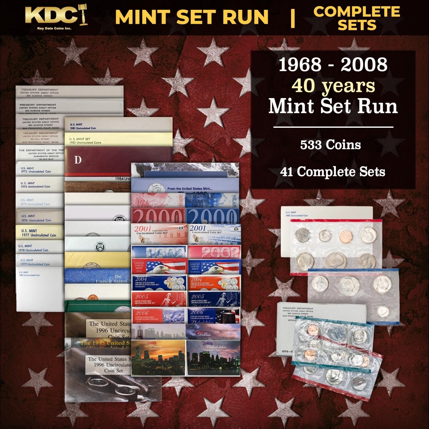 1968-2008 40 Years Mint Set Run - 533 Coins, 41 Complete Sets
