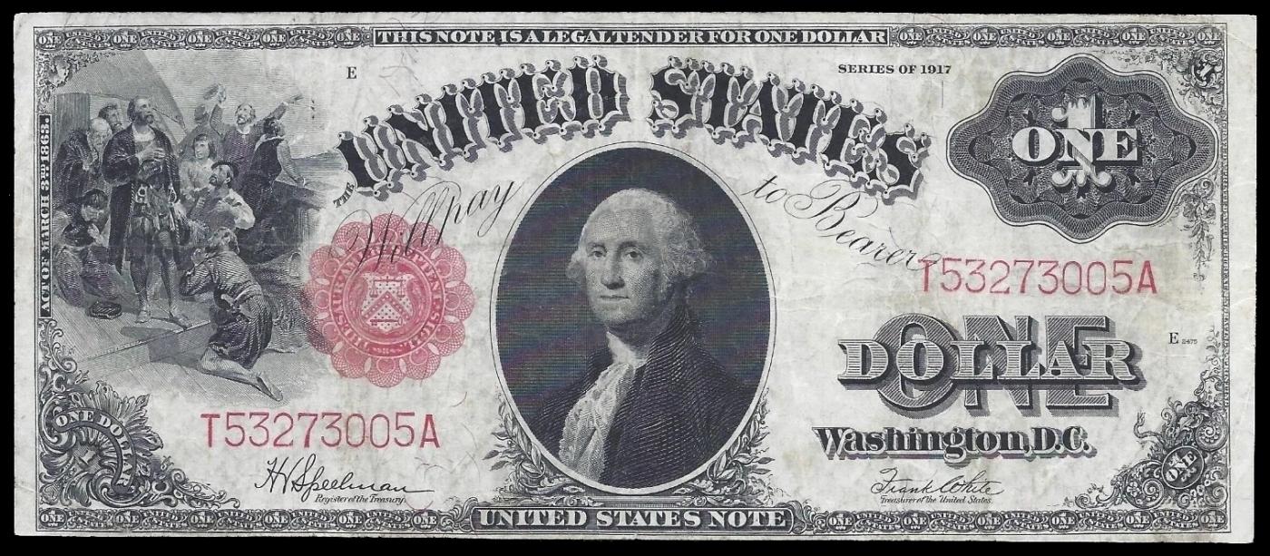 1917 $1 Large Size Legal Tender Note Grades xf Signatures Speelman/White