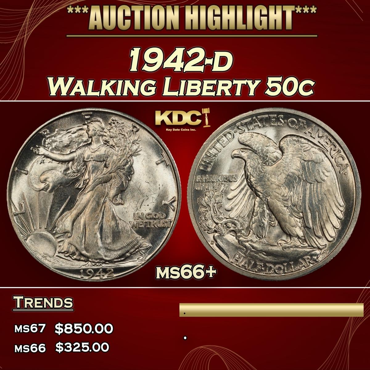 1942-d Walking Liberty Half Dollar 50c ms66+ SEGS