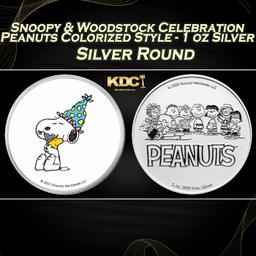 Snoopy & Woodstock Celebration Peanuts Colorized Style - 1 oz Silver Round Round