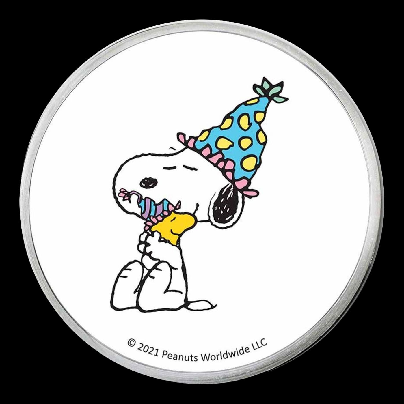 Snoopy & Woodstock Celebration Peanuts Colorized Style - 1 oz Silver Round Round