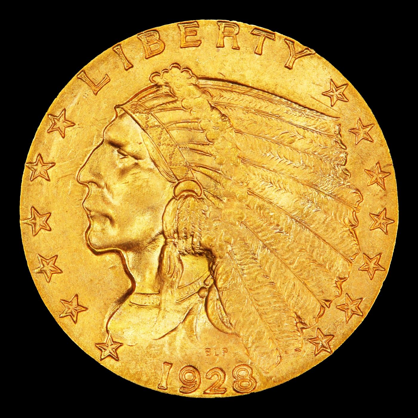 1928-p Gold Indian Quarter Eagle Near Top Pop! $2 1/2 ms65+ SEGS