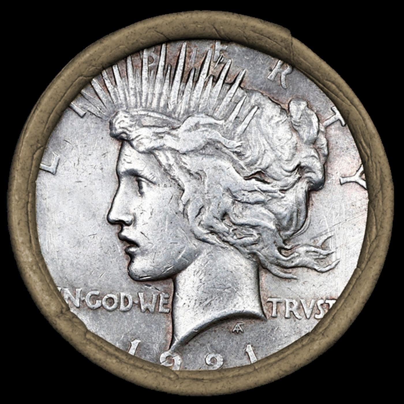 OA- 10 Circ Morgan/Peace Silver Dollar Roll SEARS 1921 Peace/Morgan 'S' Rev Ends