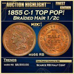 1855 Braided Hair Half Cent C-1 TOP POP! 1/2c ms66 RB SEGS