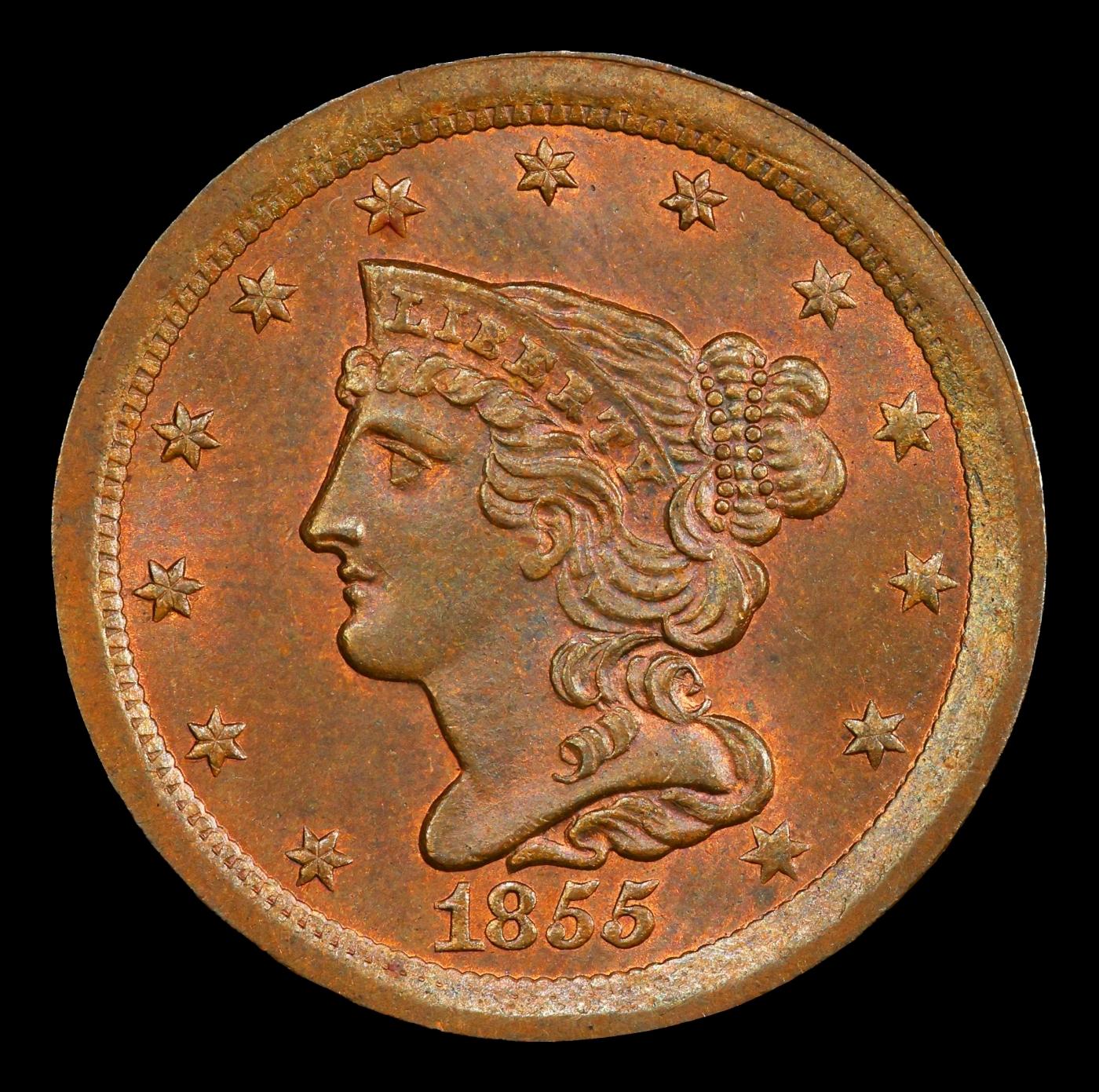 1855 Braided Hair Half Cent C-1 TOP POP! 1/2c ms66 RB SEGS