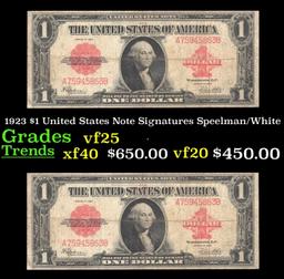 1923 $1 United States Note Grades vf+ Signatures Speelman/White