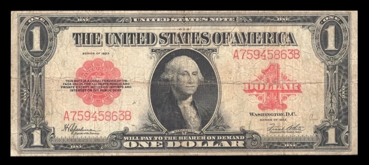 1923 $1 United States Note Grades vf+ Signatures Speelman/White
