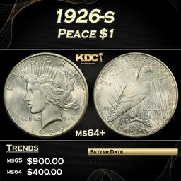 1926-s Peace Dollar $1 Grades ms64+