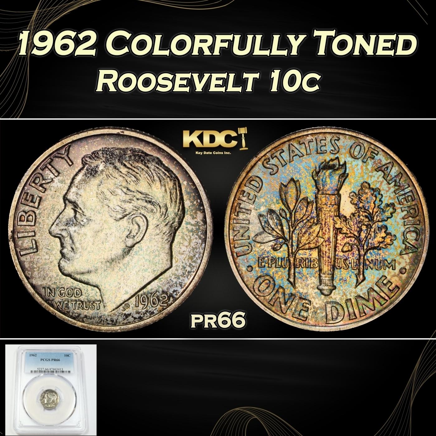 PCGS 1962 Proof Roosevelt Dime Colorfully Toned 10c pr66 PCGS