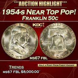 1954-s Franklin Half Dollar Near Top Pop! 50c ms67 fbl SEGS