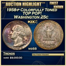 1958-p Washington Quarter Colorfully Toned TOP POP! 25c ms68 SEGS