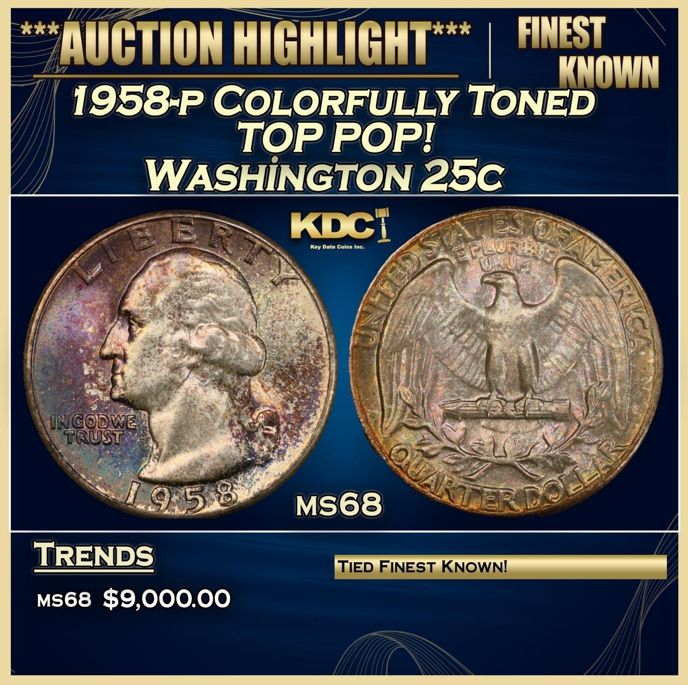 1958-p Washington Quarter Colorfully Toned TOP POP! 25c ms68 SEGS