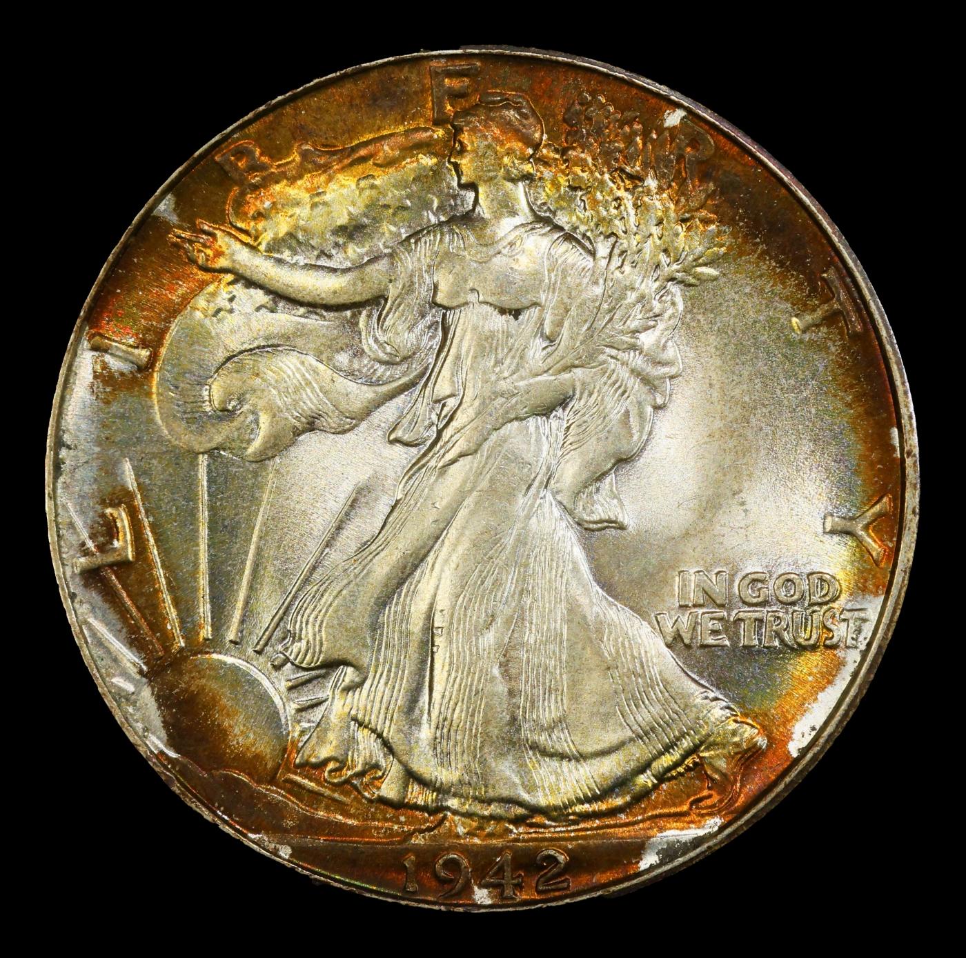 1942-p Walking Liberty Half Dollar Colorfully Toned TOP POP! 50c ms68+ SEGS