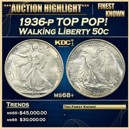 1936-p Walking Liberty Half Dollar TOP POP! 50c ms68+ SEGS