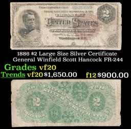 1886 $2 Large Size Silver Certificate General Winfield Scott Hancock Grades vf, very fine FR-244