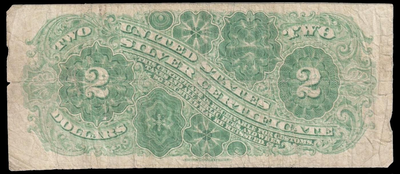 1886 $2 Large Size Silver Certificate General Winfield Scott Hancock Grades vf, very fine FR-244
