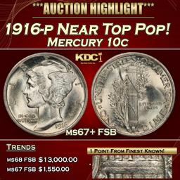 1916-p Mercury Dime Near Top Pop! 10c ms67+ FSB SEGS