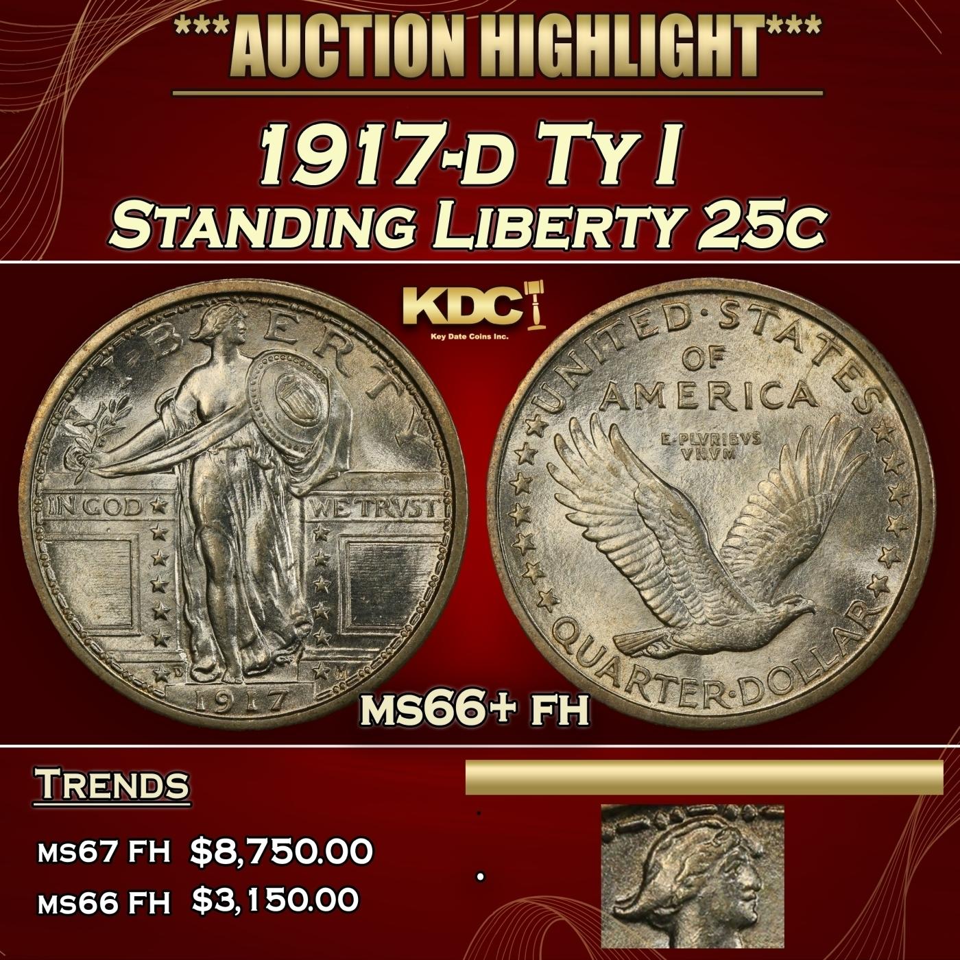 1917-d Ty I Standing Liberty Quarter 25c ms66+ fh SEGS