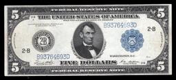 1914 $5 Large Size Blue Seal Federal Reserve Note New York, NY Grades Select AU FR-851