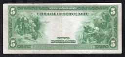 1914 $5 Large Size Blue Seal Federal Reserve Note New York, NY Grades Select AU FR-851