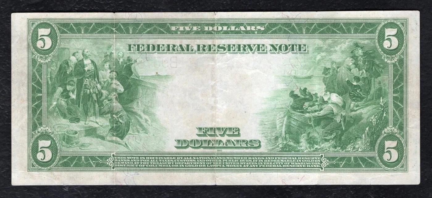 1914 $5 Large Size Blue Seal Federal Reserve Note New York, NY Grades Select AU FR-851