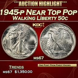 1945-p Walking Liberty Half Dollar Near Top Pop 50c ms67 SEGS